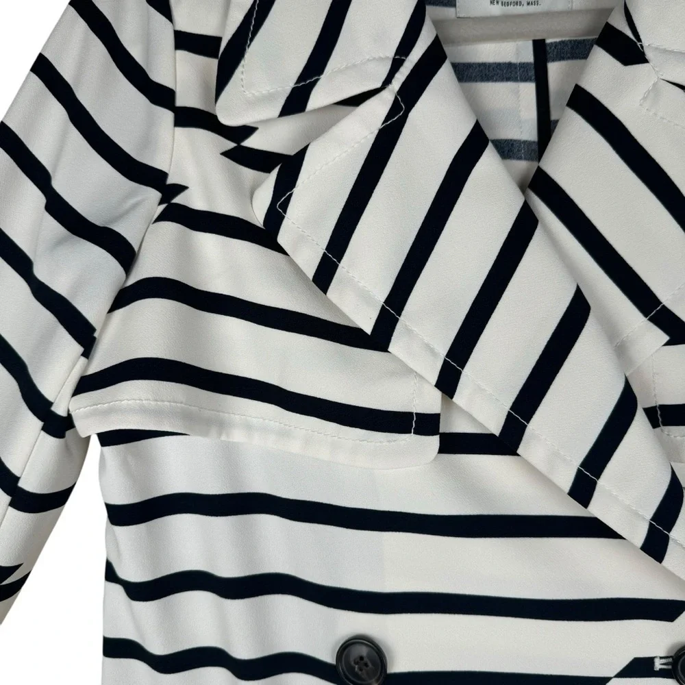 Madewell Women’s Parcel Striped Trench Coat Size XS Crepe White Black Collared - Picture 9 of 13
